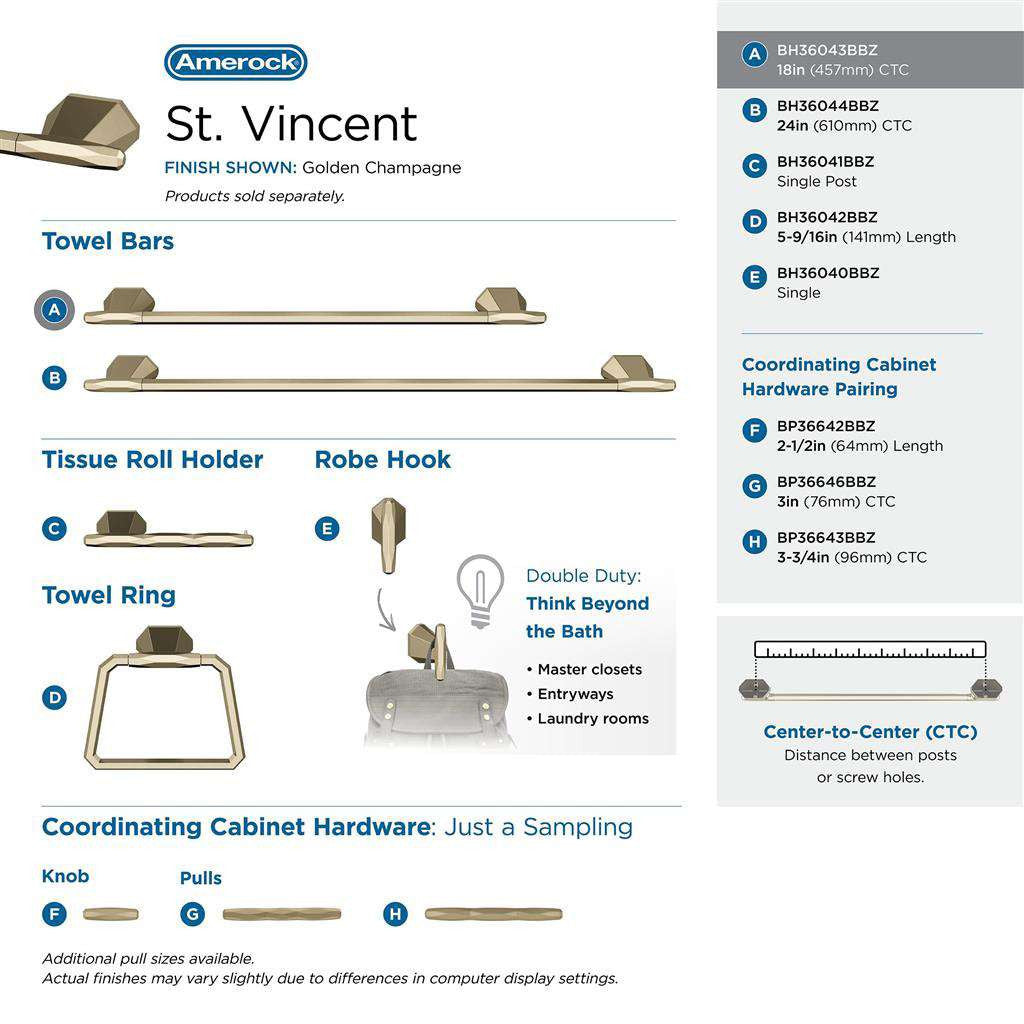 AMEROCK St. Vincent Towel Bar in Golden Champagne 18" BH36043BBZ Collection