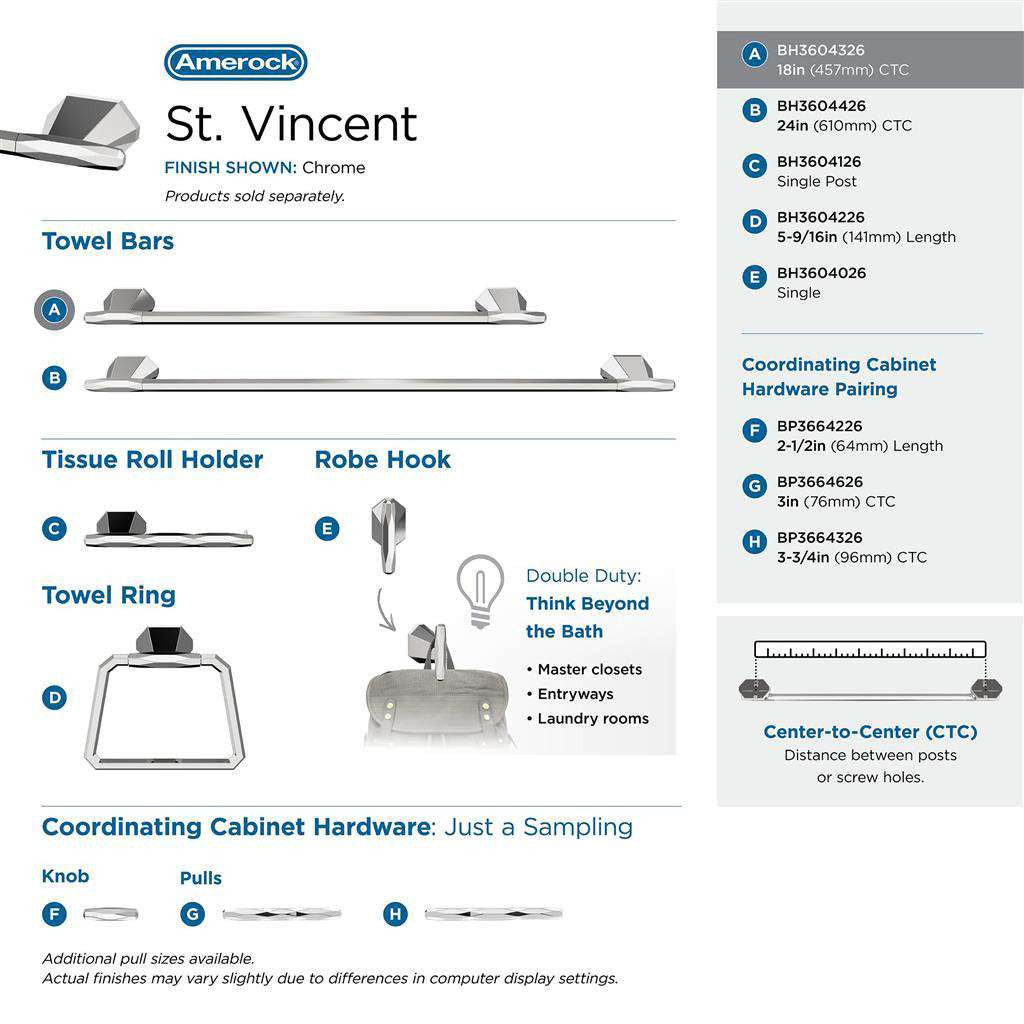 AMEROCK St. Vincent Towel Bar in Polished Chrome 18" BH3604326 Collection