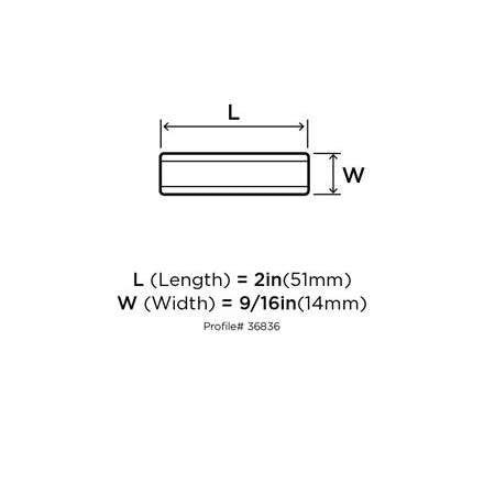Technical Drawing of the Front View of a Rectangle Cabinet Knob from Amerock's Status Collection