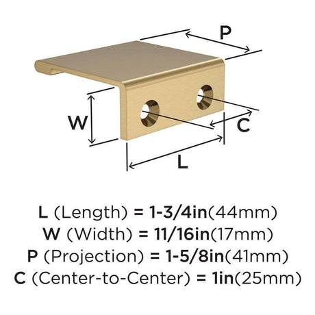Amerock Streamline 2 Edge Pulls in Champagne Bronze 1-3/4" BP37190CZ Specs