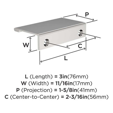 Amerock Streamline 2 Edge Pulls in Chrome 3" BP3719126 Specs