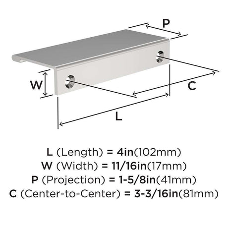Amerock Streamline 2 Edge Pulls in Chrome 4" BP3719226 Specs