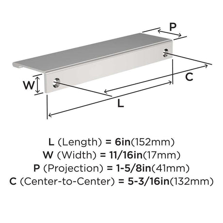 Amerock Streamline 2 Edge Pulls in Chrome 6" BP3719426 Specs