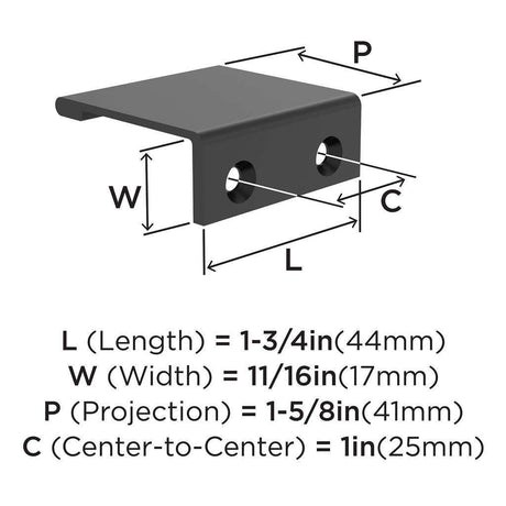 Amerock Streamline 2 Edge Pulls in Matte Black 1-3/4" BP37190MB Specs