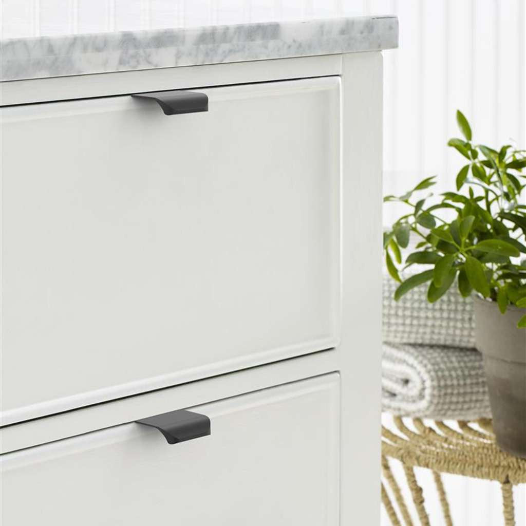 Amerock Streamline Tab Edge Pulls in Matte Black 3" BP37201MB Mounted