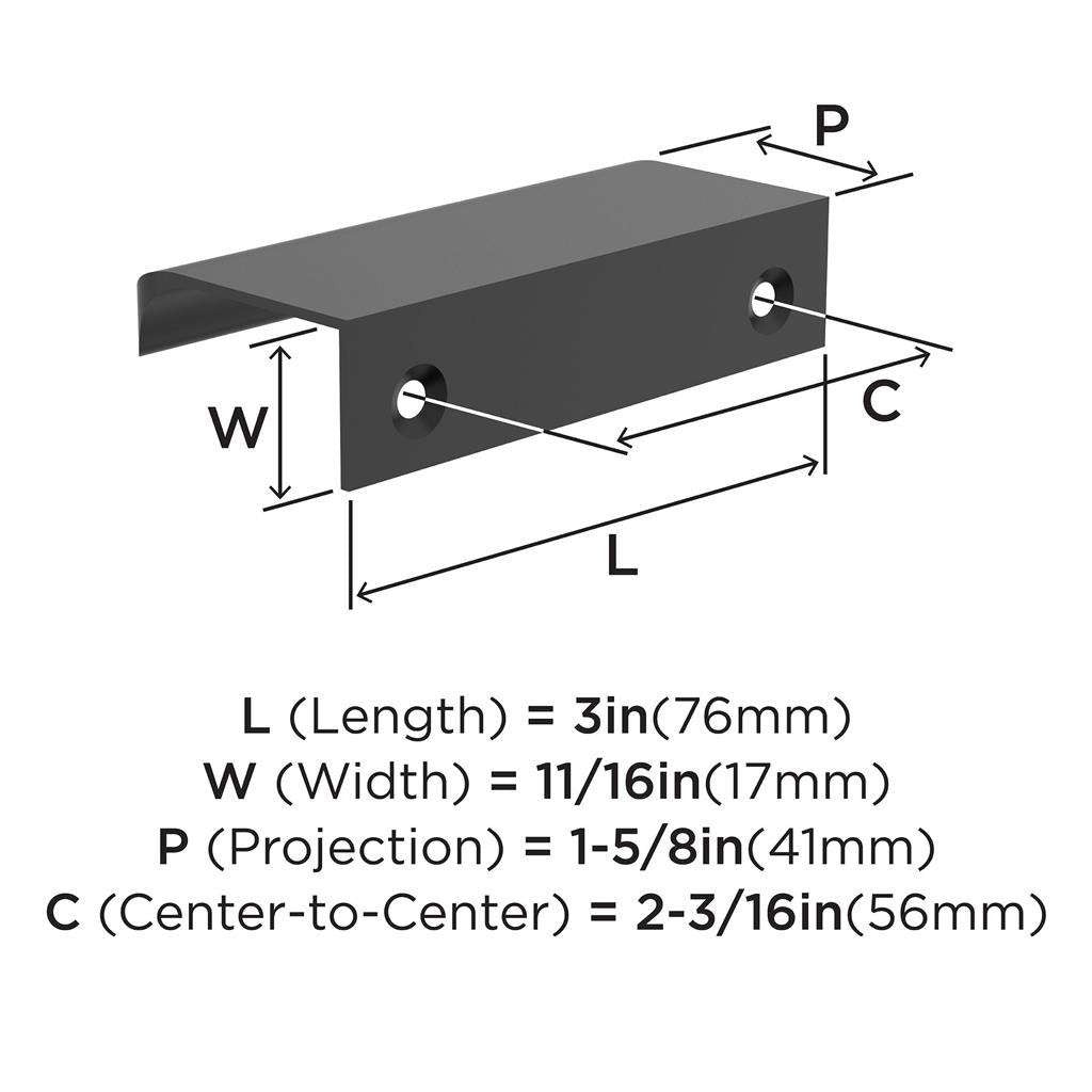 Amerock Streamline Tab Edge Pulls in Matte Black 3" BP37201MB Specs