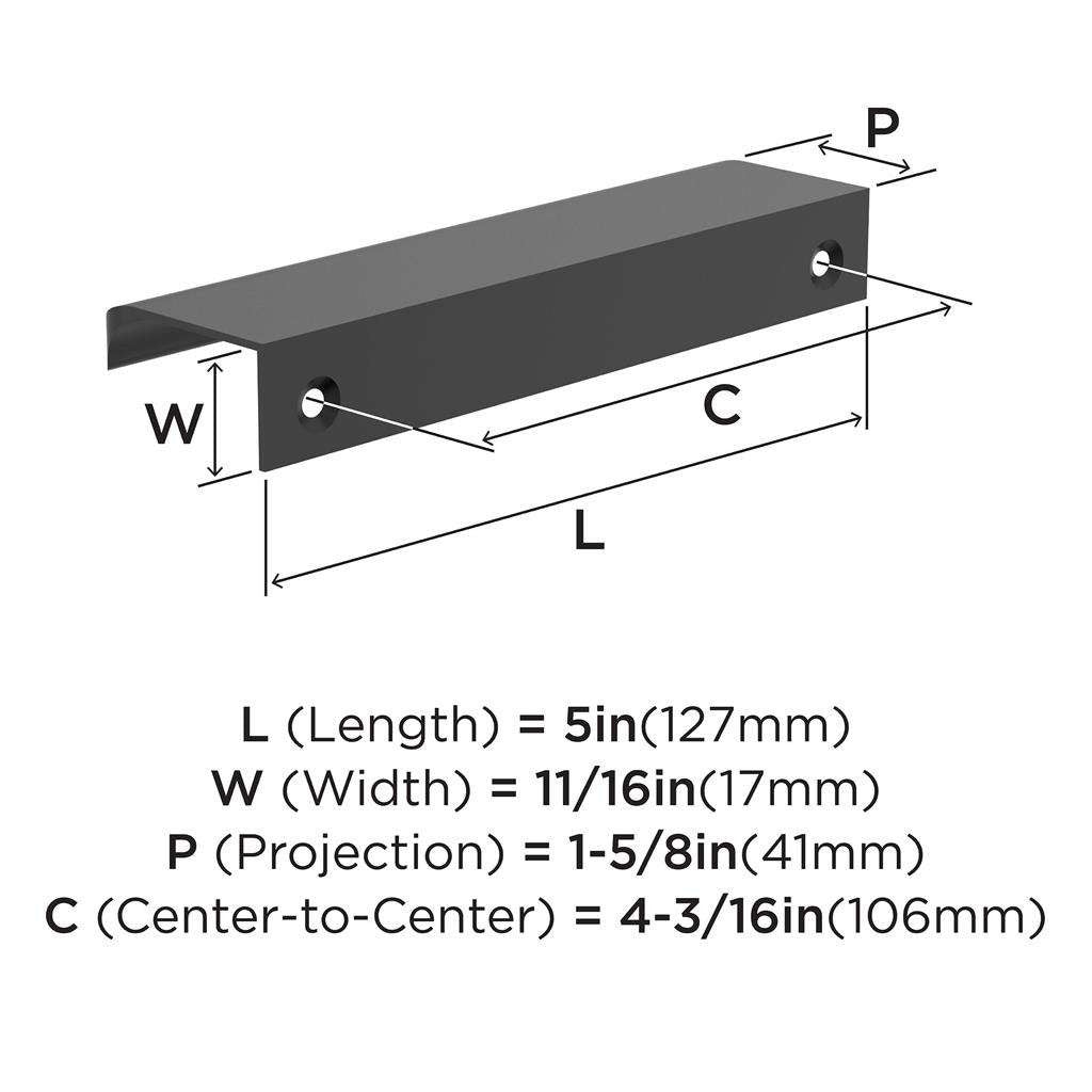 Amerock Streamline Tab Edge Pulls in Matte Black 5" BP37203MB Specs