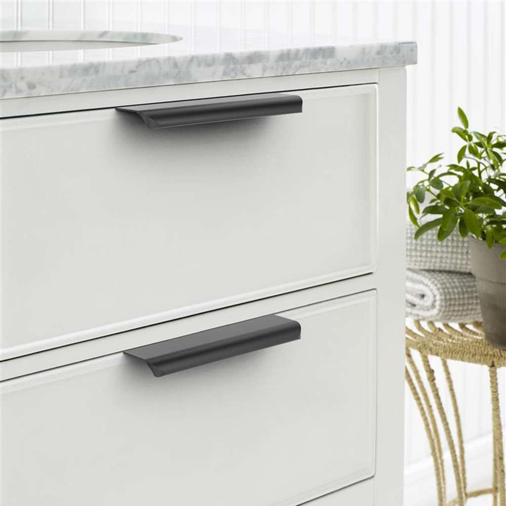 Amerock Streamline Tab Edge Pulls in Matte Black 6" BP37204MB Mounted