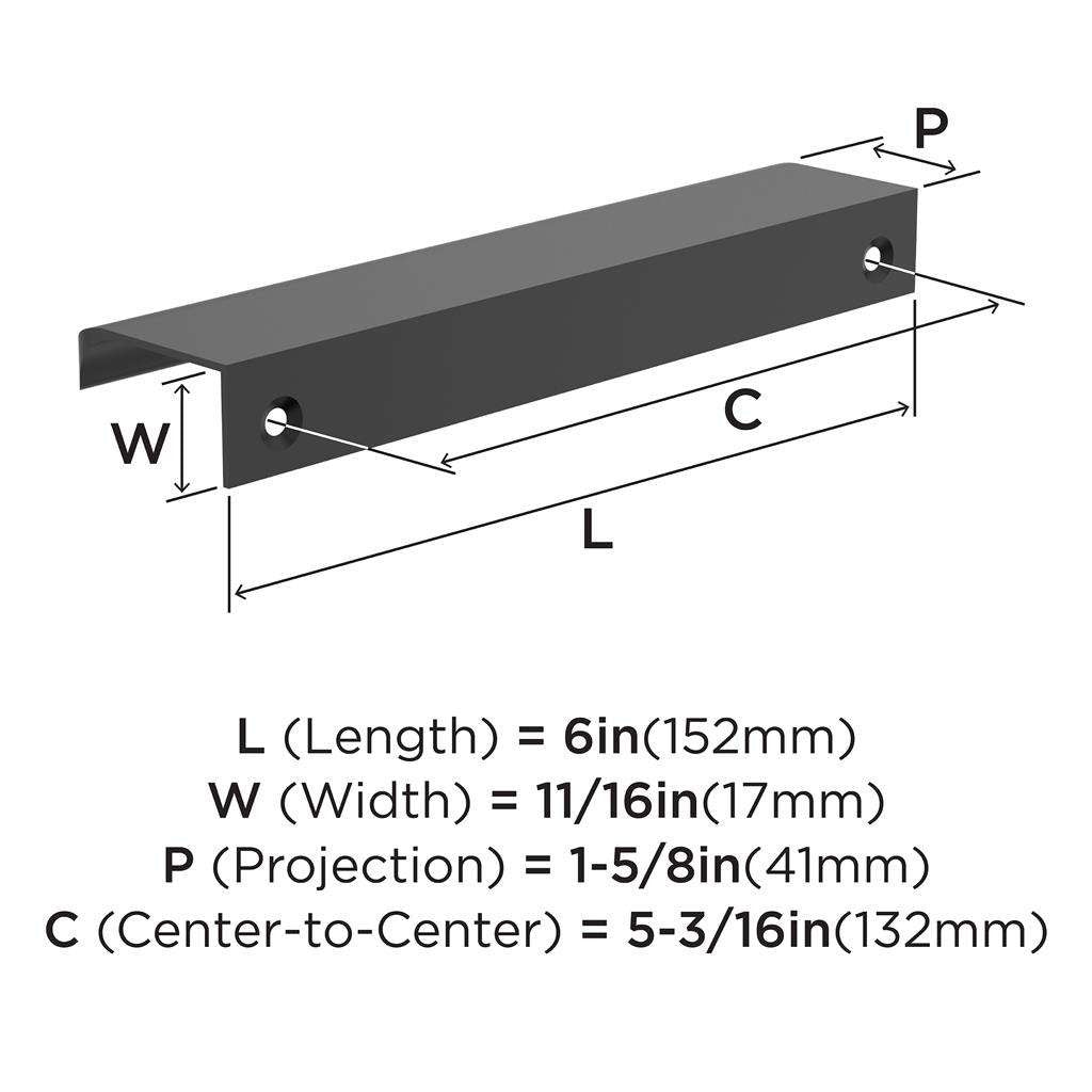 Amerock Streamline Tab Edge Pulls in Matte Black 6" BP37204MB Specs