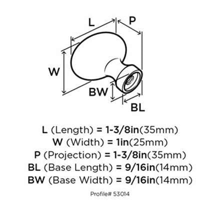 Oval Cabinet Knob from Amerock's Vaile Collection BP53014 Technical Drawing Back