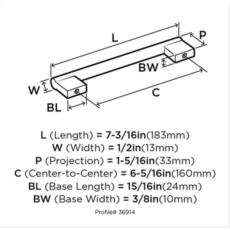 AMEROCK Versa Handle Cabinet Pull in Flat Black 160mm BP36914FB Specs