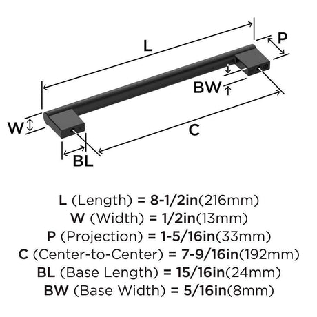 AMEROCK Versa Handle Cabinet Pull in Flat Black 160mm BP55531FB Specs