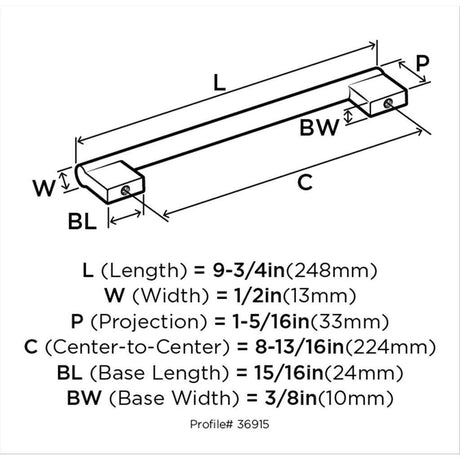 AMEROCK Versa Handle Cabinet Pull in Flat Black 192mm BP36915FB Specs