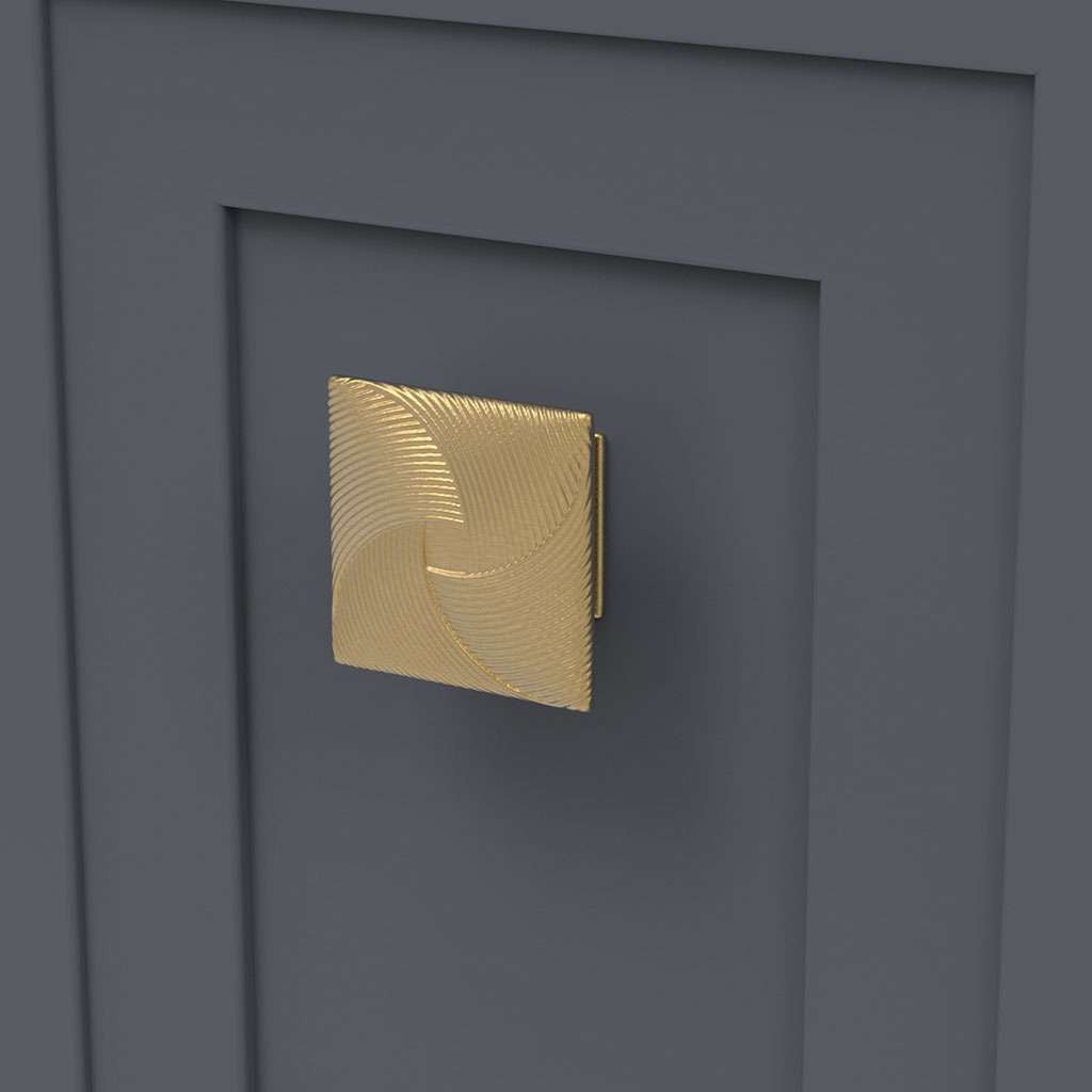 Belwith Keeler Bijou Tempest 3-1/2" Long Square Cabinet Knob in Brushed Golden Brass B057801-BGB Mounted