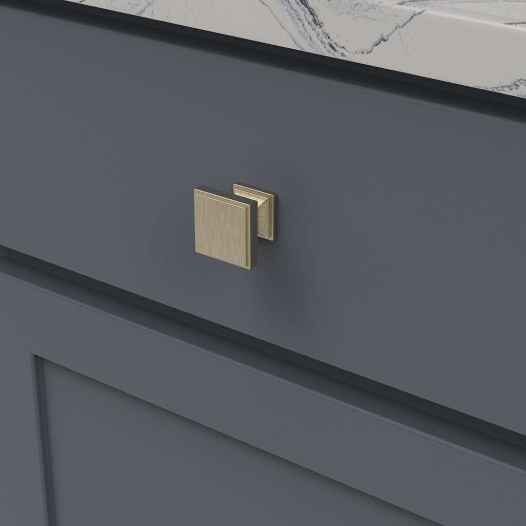 Belwith Keeler Brownstone Square Cabinet Knob in Champagne Bronze 1-1/4" B077460-CBZ Mounted