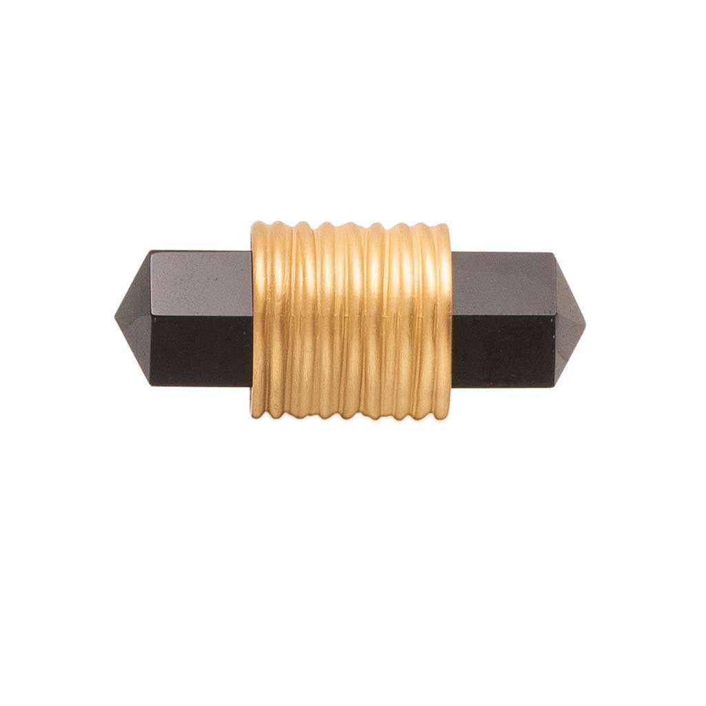 BELWITH KEELER Chrysalis 1-7/8" Long Black Glass T-Knob in Brushed Golden Brass B076303GB-BGB Front View