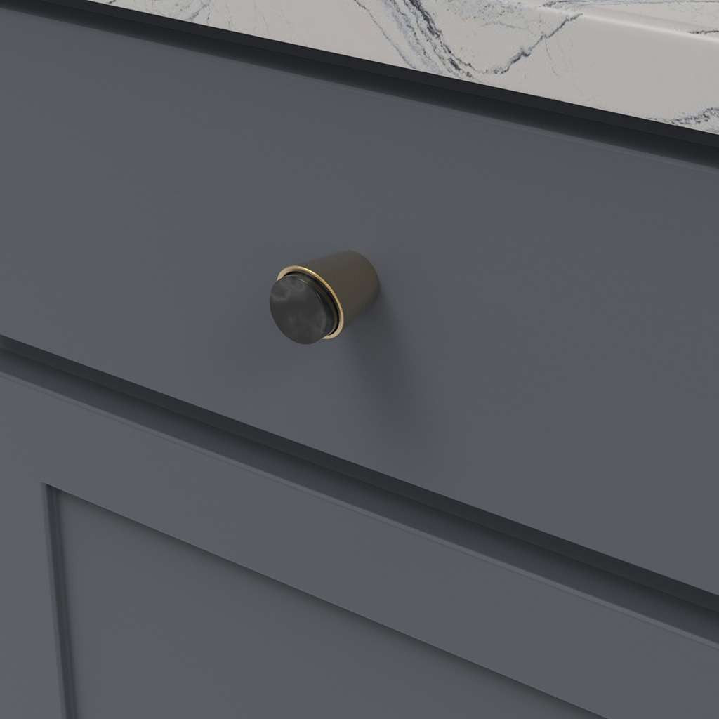 BELWITH KEELER Firenze 1-1/4" Diameter Cabinet Knob in Black and Brushed Golden Brass B077038MB-BGB Mounted
