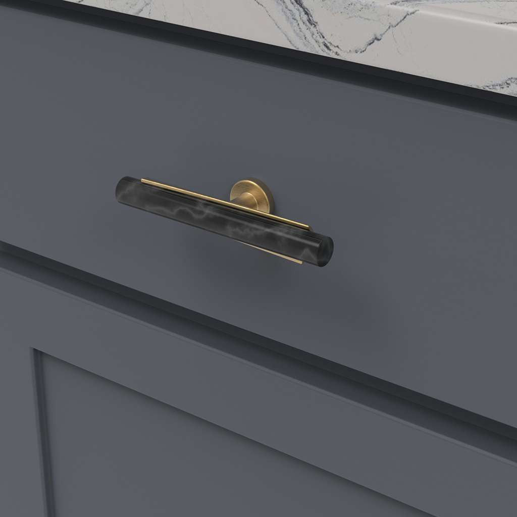 BELWITH KEELER Firenze Bar Cabinet Knob in Black and Brushed Golden Brass 5" B077044MB-BGB Mounted