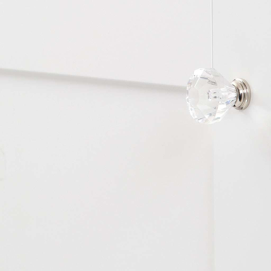 HICKORY Crystal Palace 1-1/4" Diameter Cabinet Knob in Clear and Polished Nickel HH74689-CA14 on White