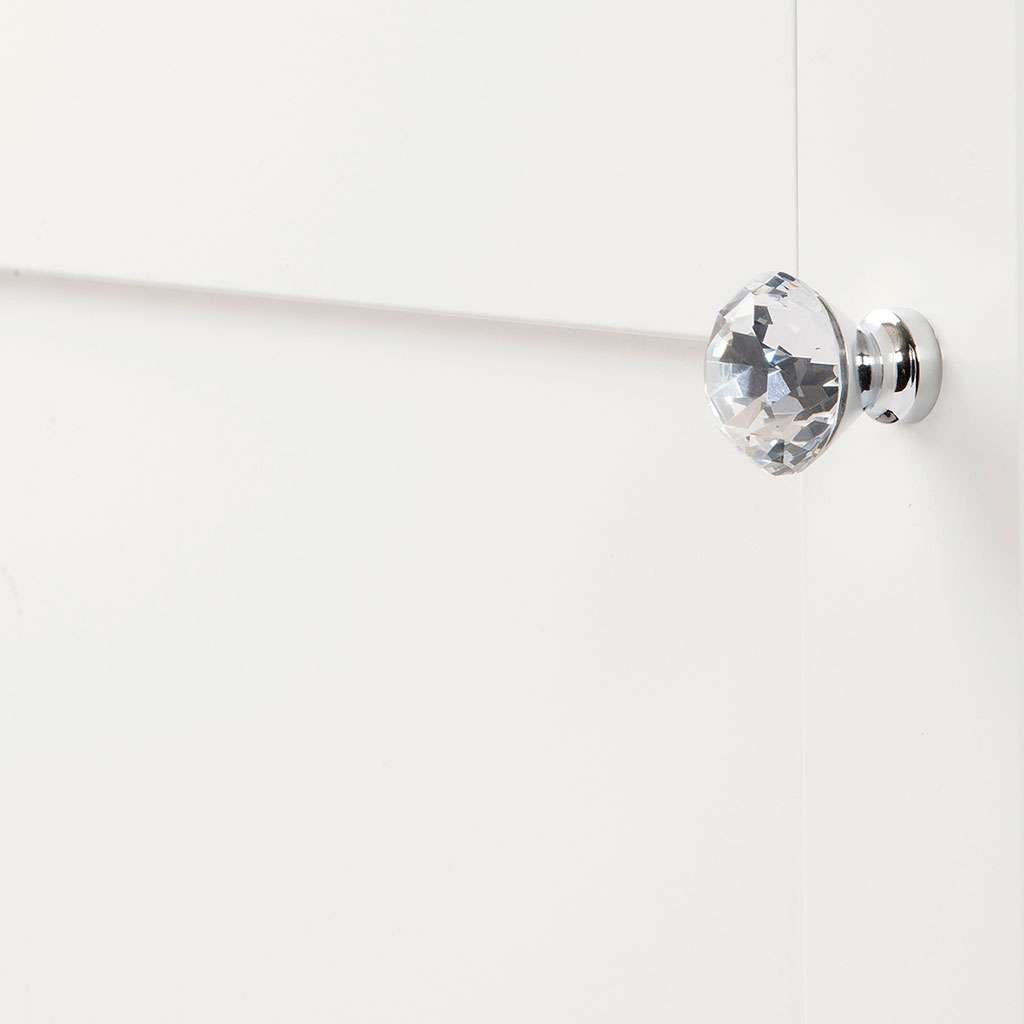 HICKORY Crystal Palace 1-1/4" Diameter Glass Cabinet Knob in Clear and Chrome HH075855-GLCH on White