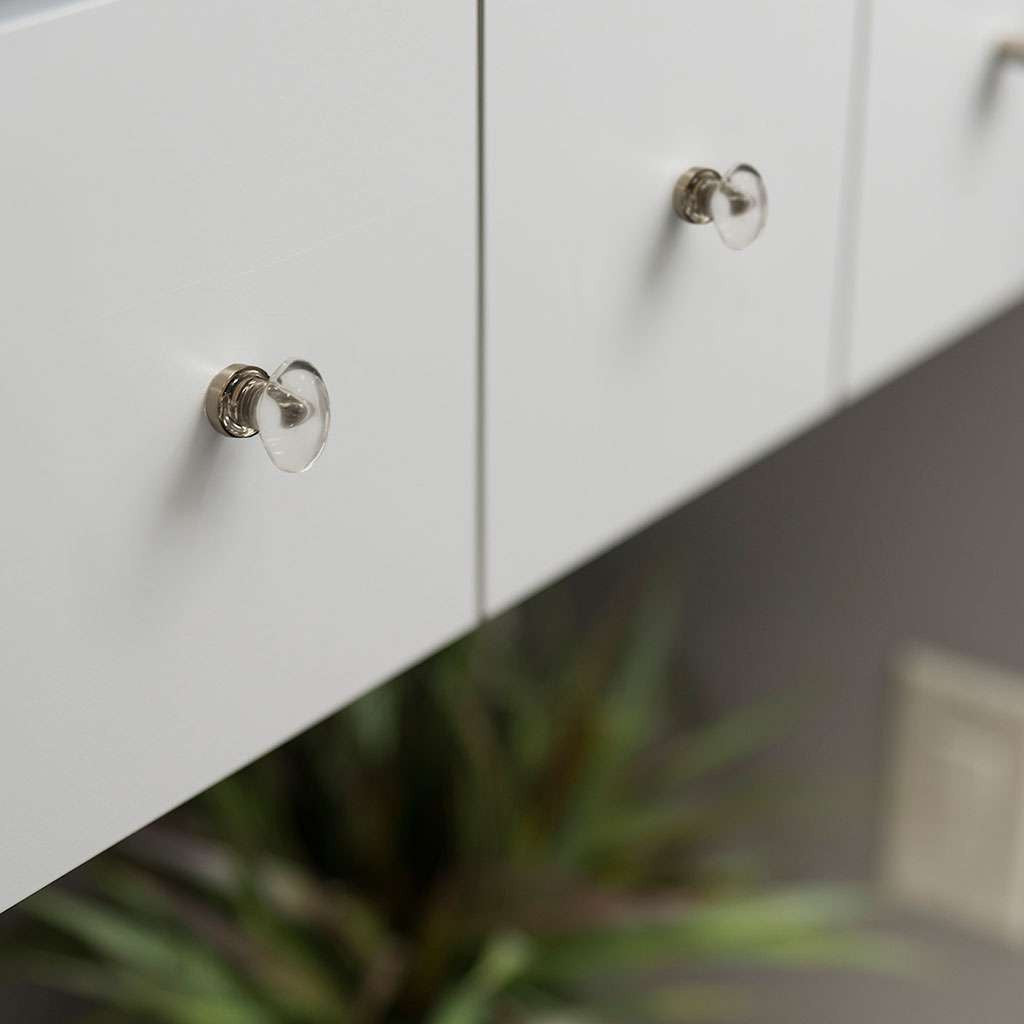 HICKORY Crystal Palace 1-1/4" Length Glass Oval Cabinet Knob in Clear and Satin Nickel HH075852-GLSN on White