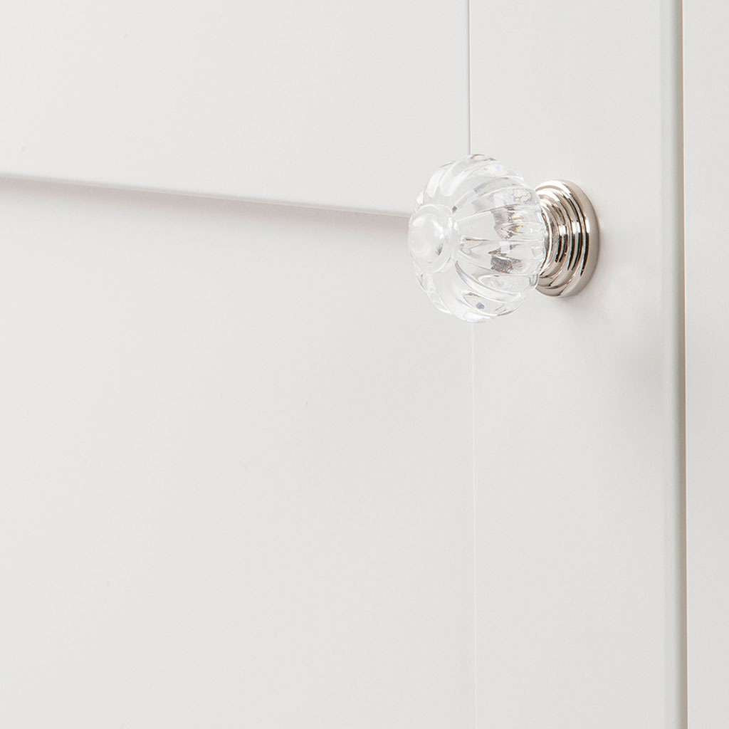 HICKORY Crystal Palace 1-1/8" Diameter Cabinet Knob in Clear and Polished Nickel HH74687-CA14 on White