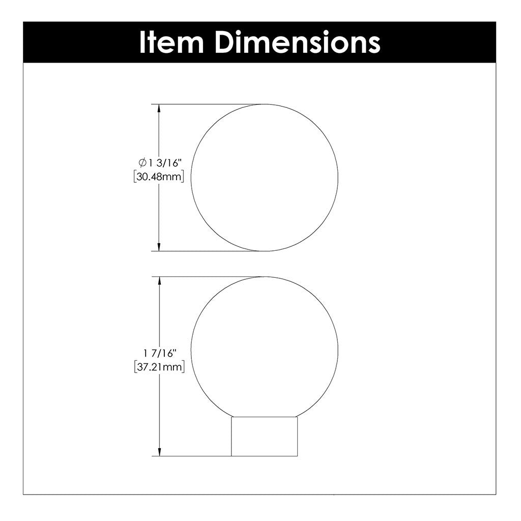 HICKORY Crystal Palace 1-3/16" Diameter Ball Cabinet Knob in Clear and Lucite P705-LU Specs