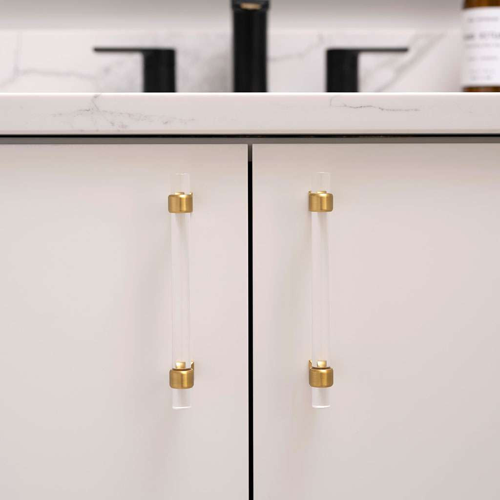 HICKORY Crystal Palace Handle Cabinet Pulls in Brushed Golden Brass and Clear 128mm H079519-CABGB Mounted