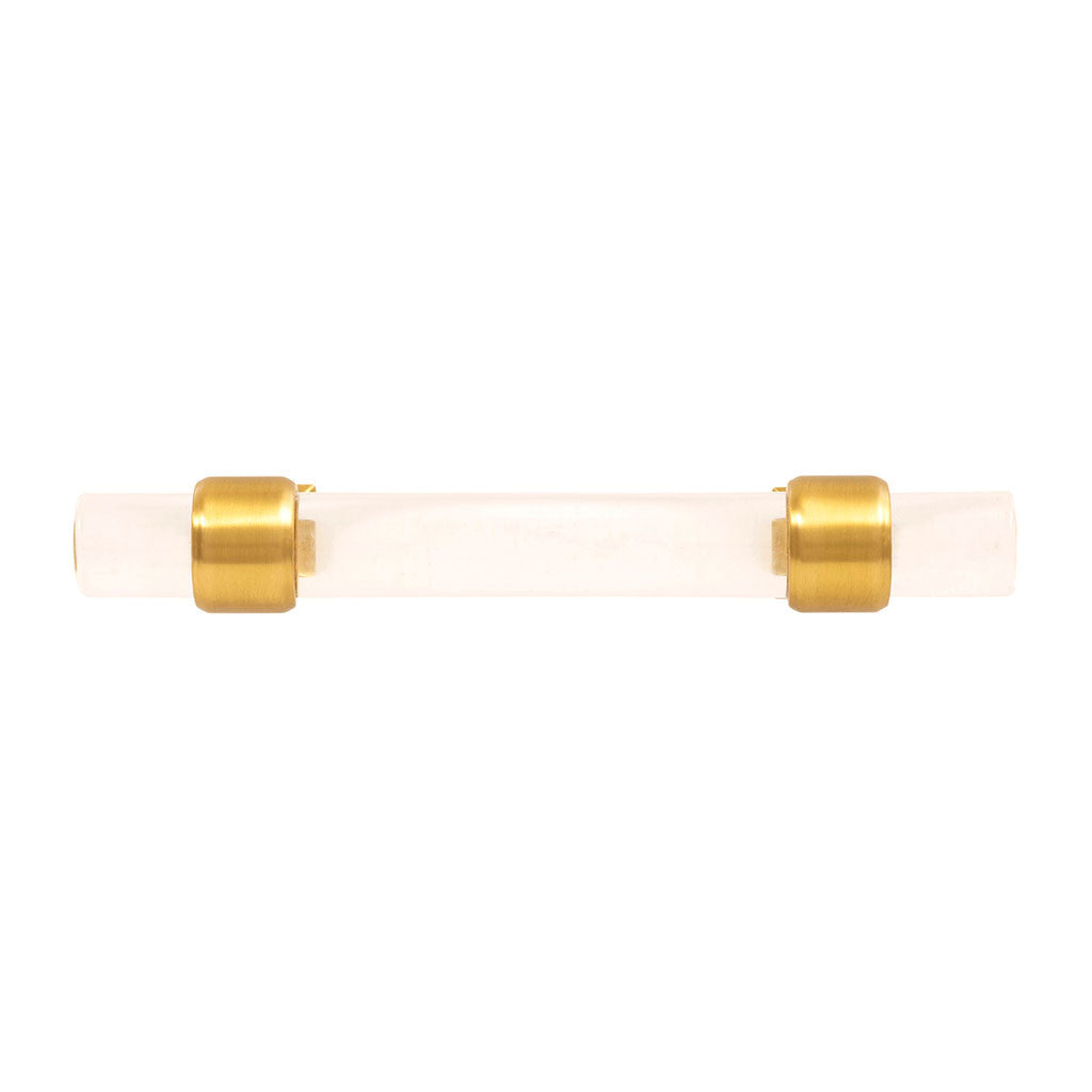 HICKORY Crystal Palace Handle Cabinet Pulls in Brushed Golden Brass and Clear 3" HH075857-CABGB Front View