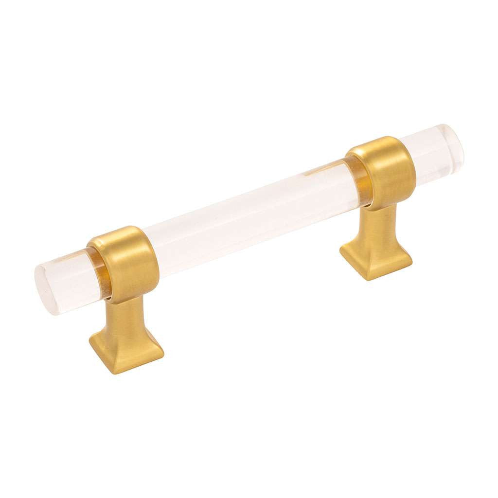 HICKORY Crystal Palace Handle Cabinet Pulls in Brushed Golden Brass and Clear 3" HH075857-CABGB