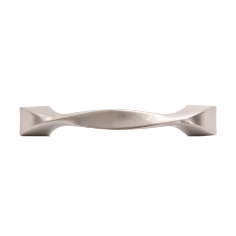 Top View of a Satin Nickel 3" Hole Centers Cabinet Handle Pull from Hickory Hardware's Twist Collection H076015-SN