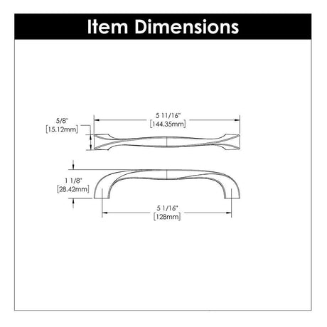 Technical Drawing of a Satin Nickel 5" Hole Centers Cabinet Handle Pull from Hickory Hardware's Twist Collection H076017-SN