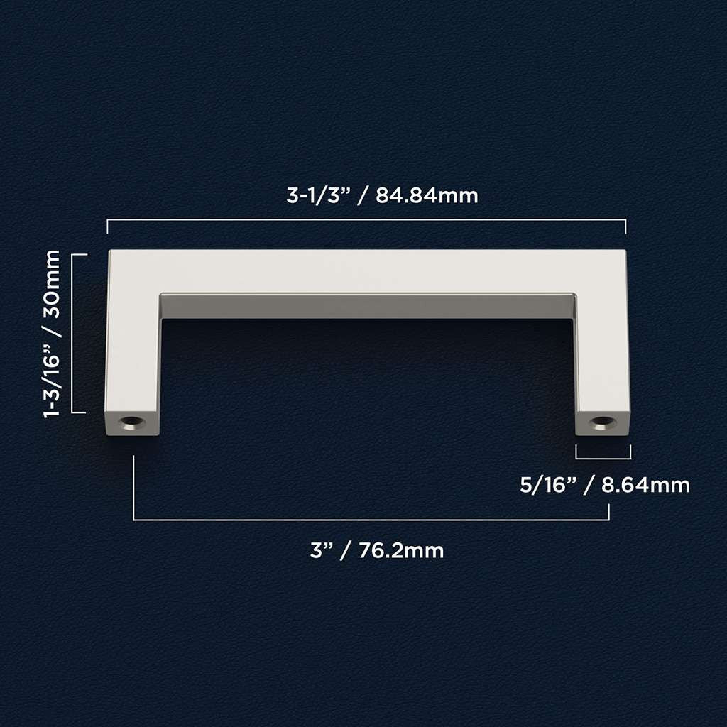 HICKORY Heritage Designs Square Handle Cabinet Pull in Satin Nickel 3" R077746SN Specs