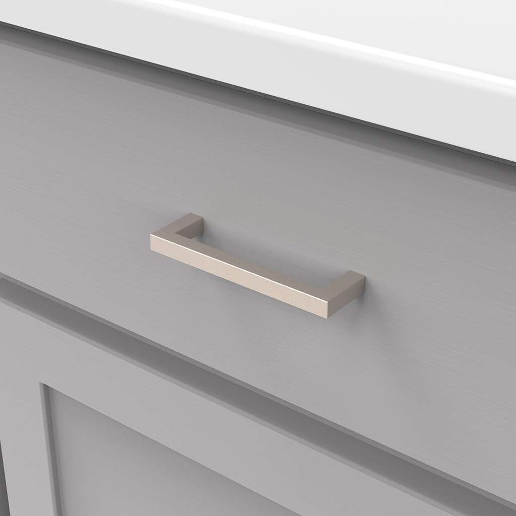 HICKORY Heritage Designs Square Handle Cabinet Pull in Satin Nickel 96mm R078429SN Mounted