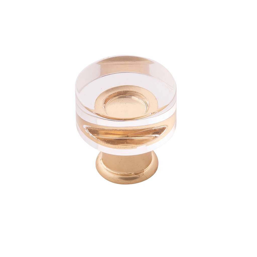 HICKORY Midway Round Cabinet Knob in Brushed Golden Brass and Clear 1" P3708-CABGB