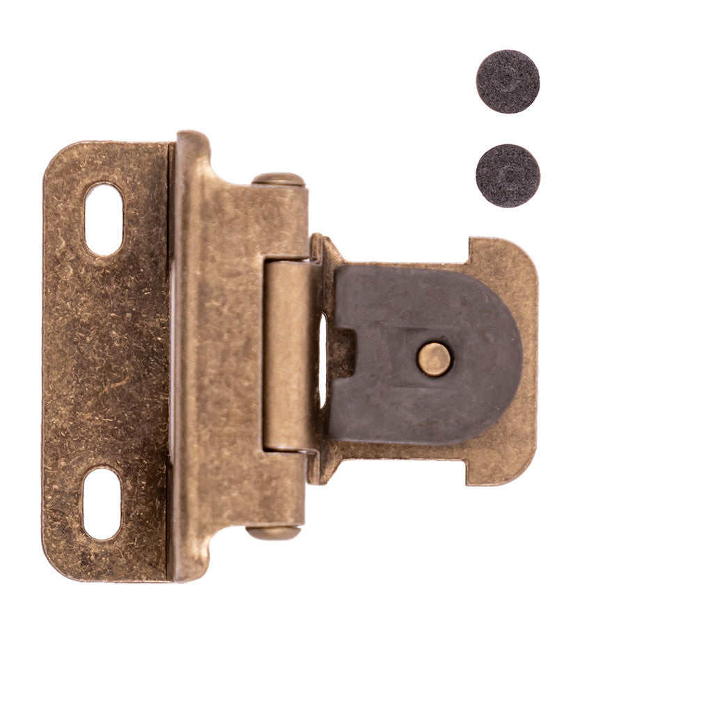 HICKORY Single Demountable 1/2" Overlay Partial Wrap Cabinet Hinge (pair) in Antique Brass P5312-AB Open Top