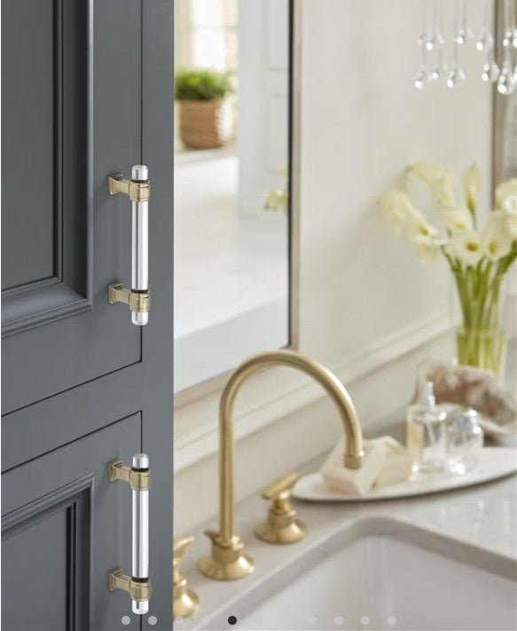 AMEROCK Glacio Glass Handle Cabinet Pull in Clear and Golden Champagne (+5 Sizes)