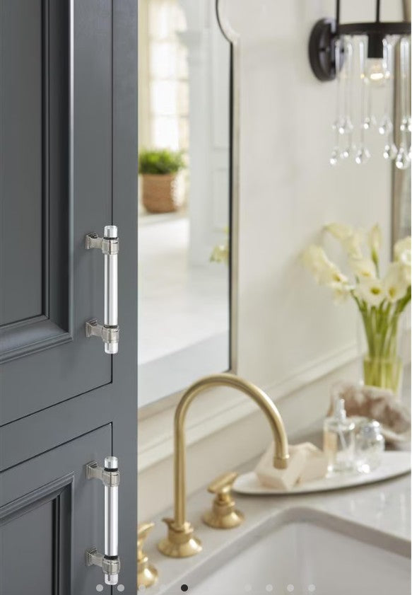 AMEROCK Glacio Glass Handle Cabinet Pull in Clear and Satin Nickel (+5 Sizes)