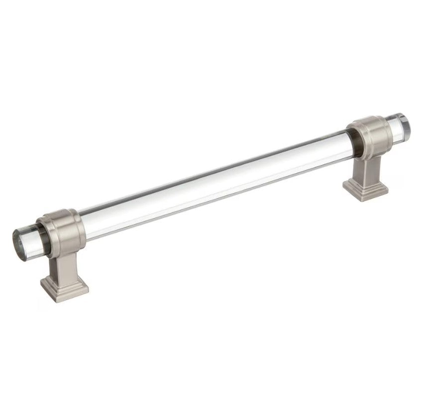 AMEROCK Glacio Glass Handle Cabinet Pull in Clear and Satin Nickel (+5 Sizes)