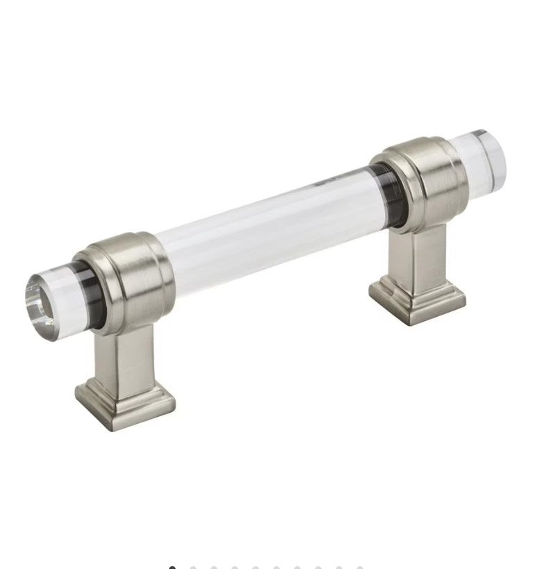 AMEROCK Glacio Glass Handle Cabinet Pull in Clear and Satin Nickel (+5 Sizes)