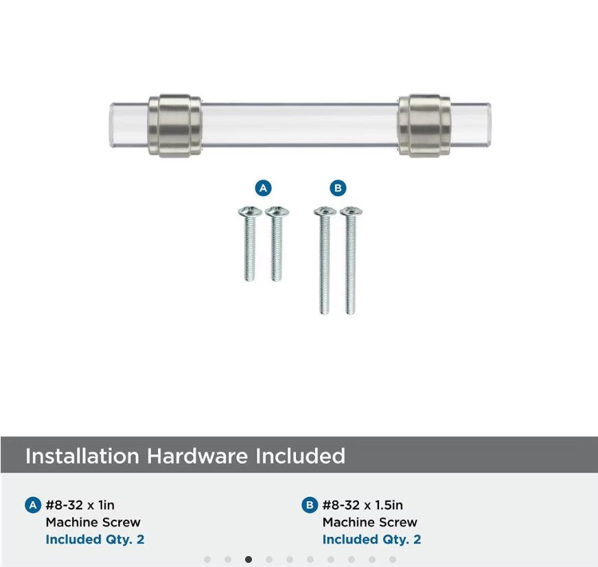 AMEROCK Glacio Glass Handle Cabinet Pull in Clear and Satin Nickel (+5 Sizes)