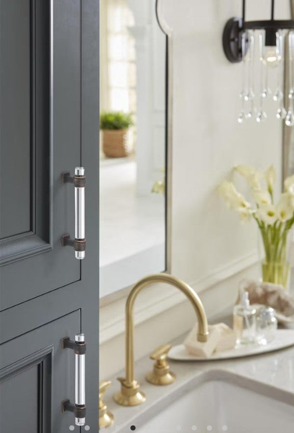 AMEROCK Glacio Glass Handle Cabinet Pull in Clear and Oil Rubbed Bronze (+5 Sizes)