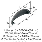 AMEROCK Ravino 3" Centers Cup Pull in Flat Black