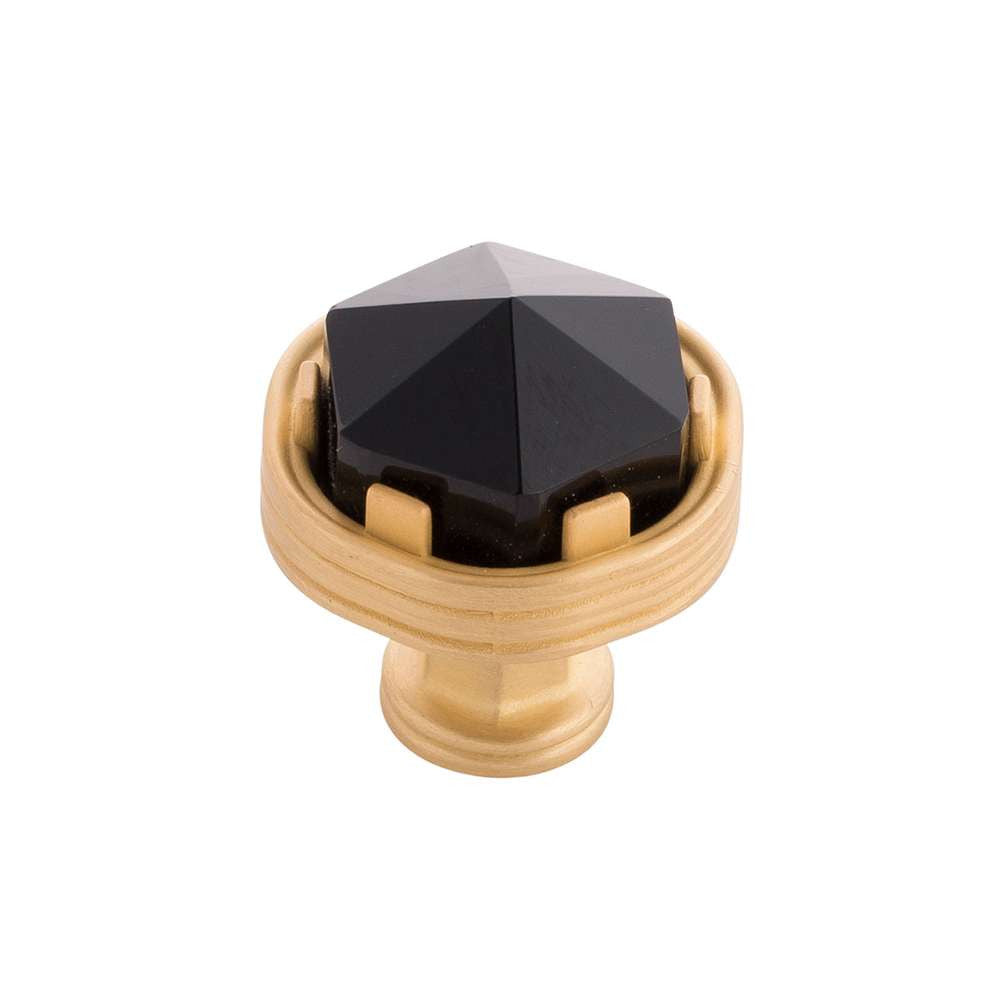 BELWITH KEELER Chrysalis 1-3/16" Diameter Black Glass Cabinet Knob in Brushed Golden Brass B076304GB-BGB