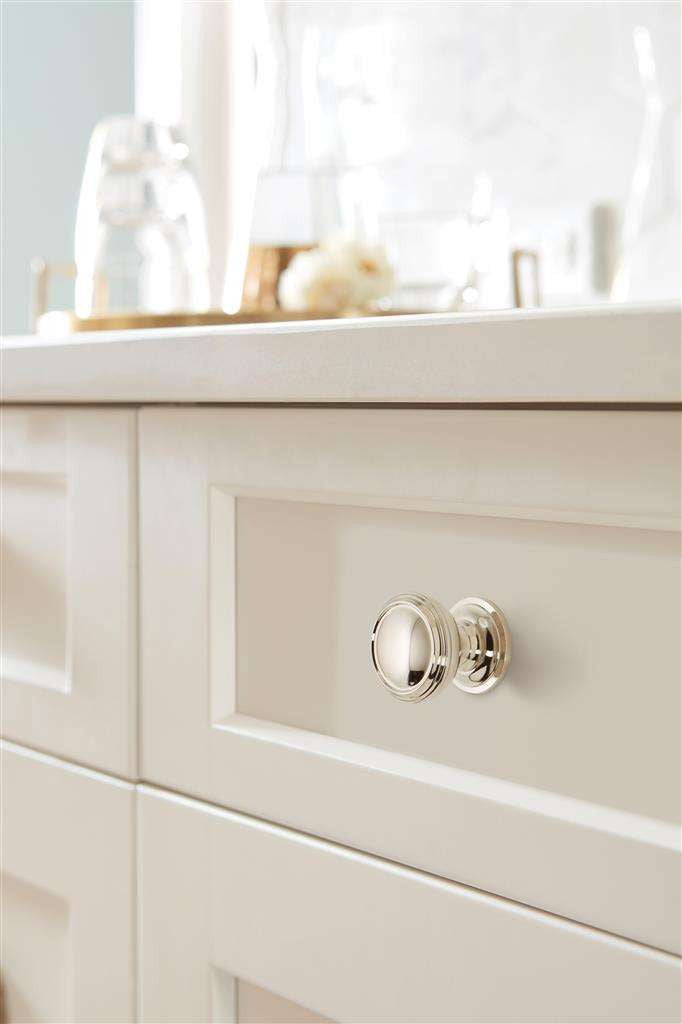 AMEROCK Revitalize 1-1/4" Diameter Cabinet Knob in Polished Nickel BP55342PN on Off White