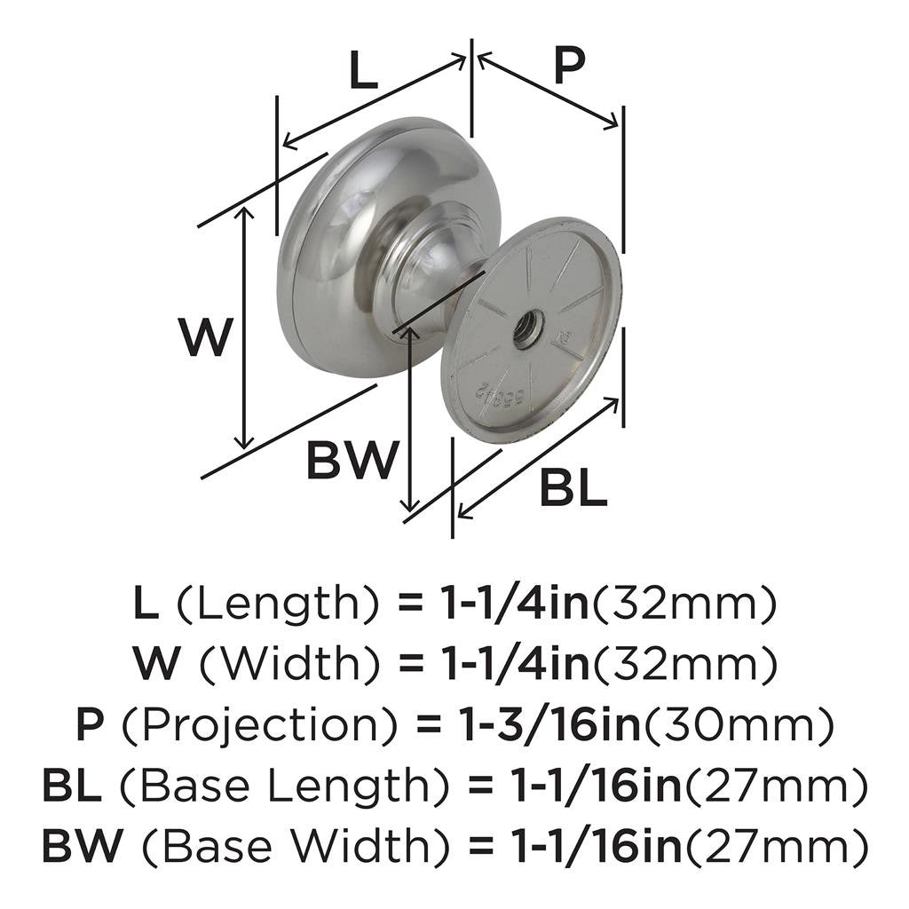 AMEROCK Revitalize 1-1/4" Diameter Cabinet Knob in Polished Nickel BP55342PN Specs