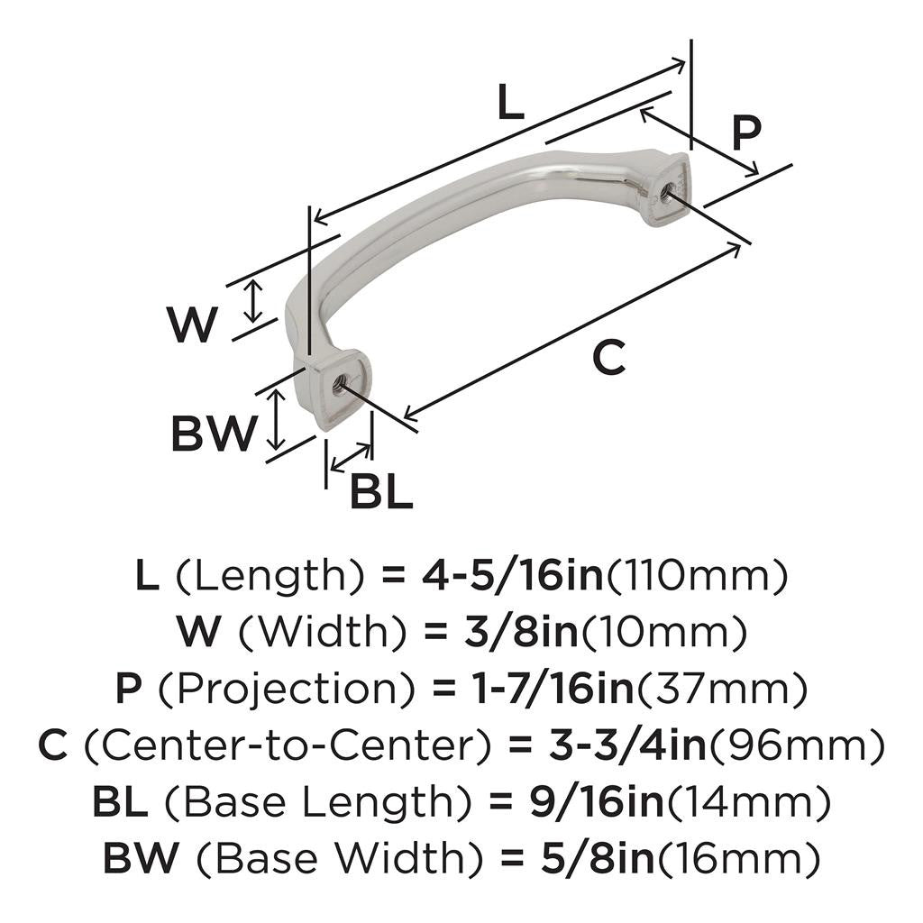 1264-B AMEROCK Revitalize 3-3/4" Center to Center Handle Cabinet Pull - Polished Nickel BP55344PN Specs