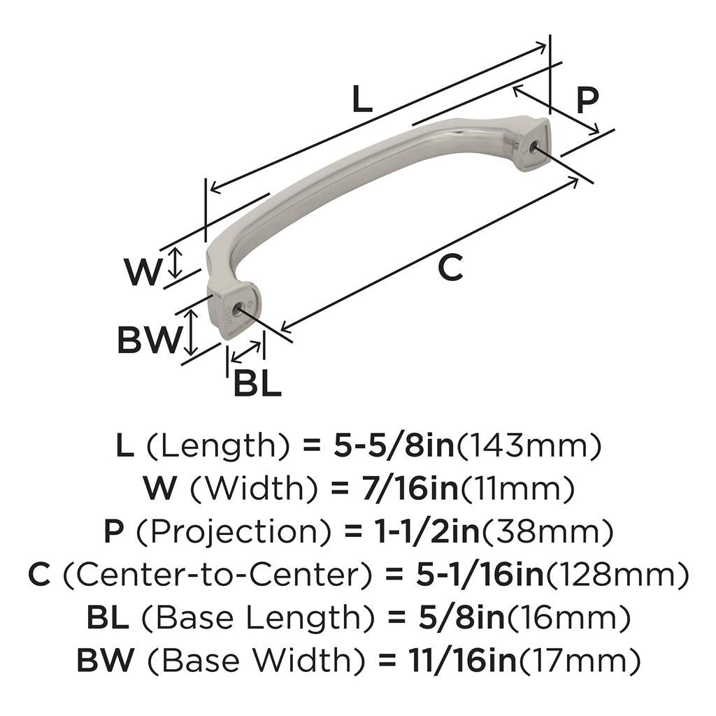 1264-C AMEROCK Revitalize 5-1/16" Center to Center Handle Cabinet Pull - Polished Nickel BP55346PN Specs