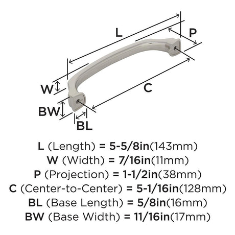 1264-C AMEROCK Revitalize 5-1/16" Center to Center Handle Cabinet Pull - Polished Nickel BP55346PN Specs