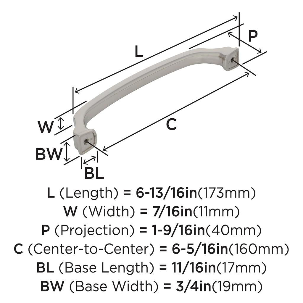 1264-D AMEROCK Revitalize 6-5/16" Center to Center Handle Cabinet Pull - Polished Nickel BP55347PN Specs